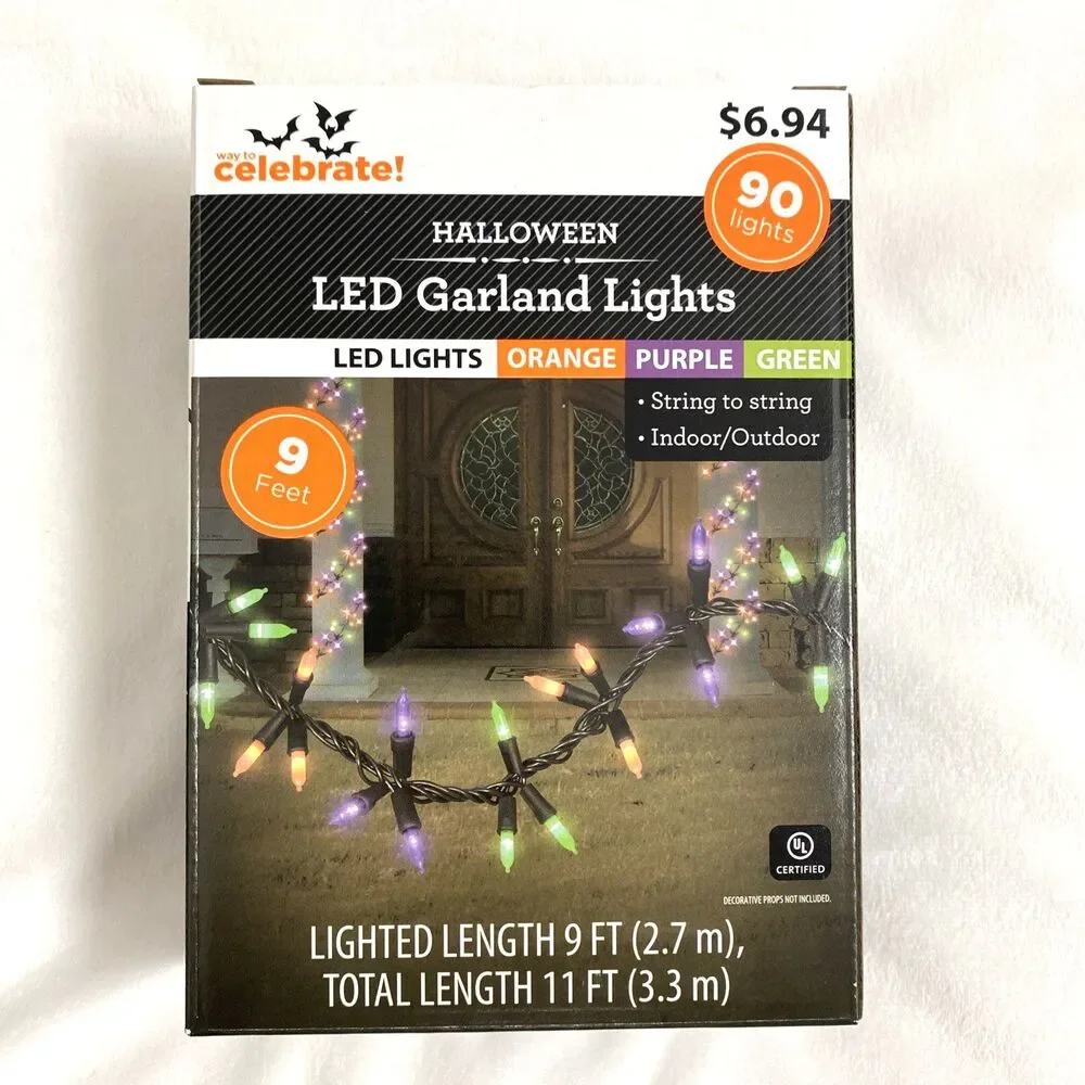 Halloween Led Garland Lights 2 Pack Holiday Home Decor Outdoor Indoor Multicolor